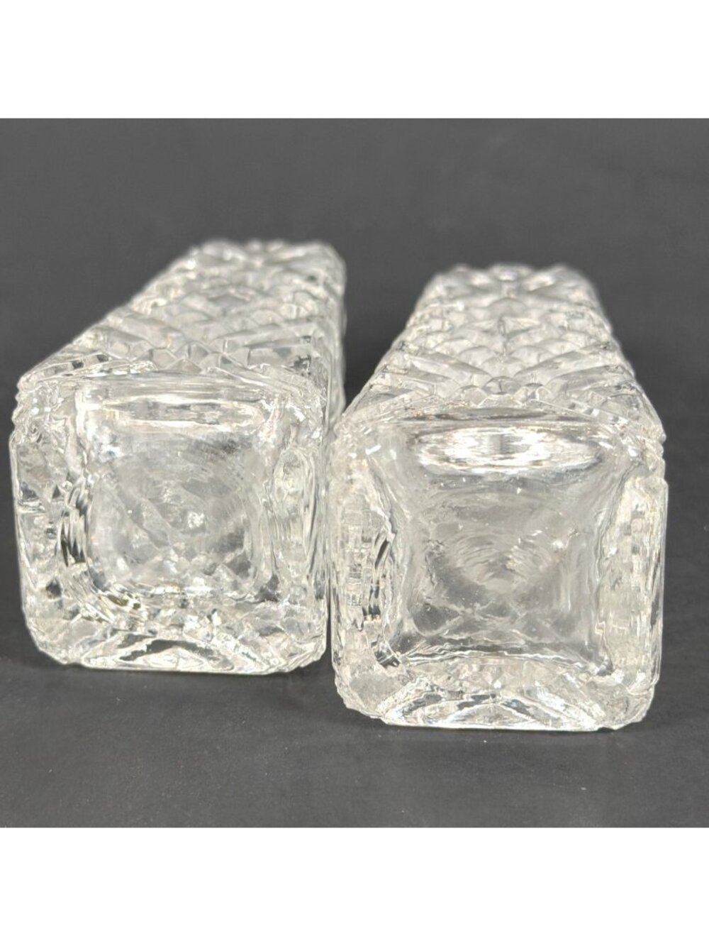 VTG 50s Crystal Salt Pepper Shakers Heavy Cut Glass Diamond Pattern AS IS Parts - Picture 2 of 14